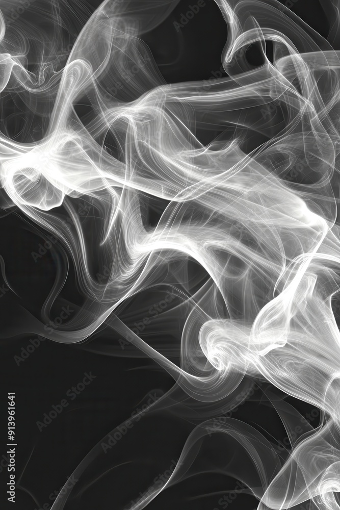 Fototapeta premium Abstract white smoke swirls against a black background.