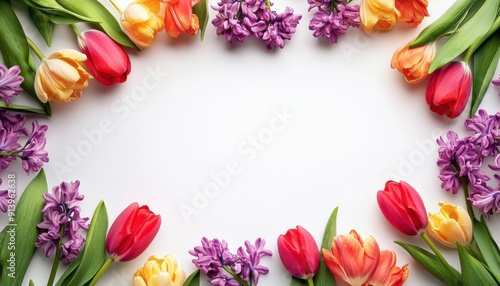 Wallpaper Mural Colorful tulips and hyacinths arranged in a frame on a white background. Torontodigital.ca
