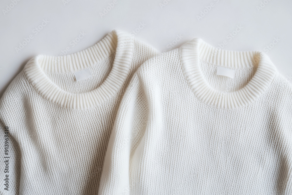 Pair of white knit sweaters on a white background Pair of white knit sweaters on a white background