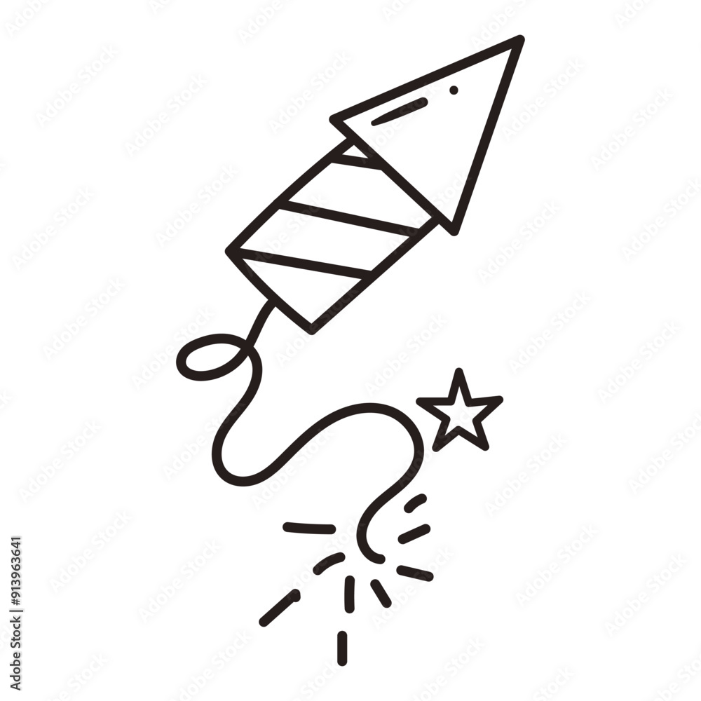 Single firework for celebration. Hand drawn doodle vector illustration Single firework for celebration. Hand drawn doodle vector illustration