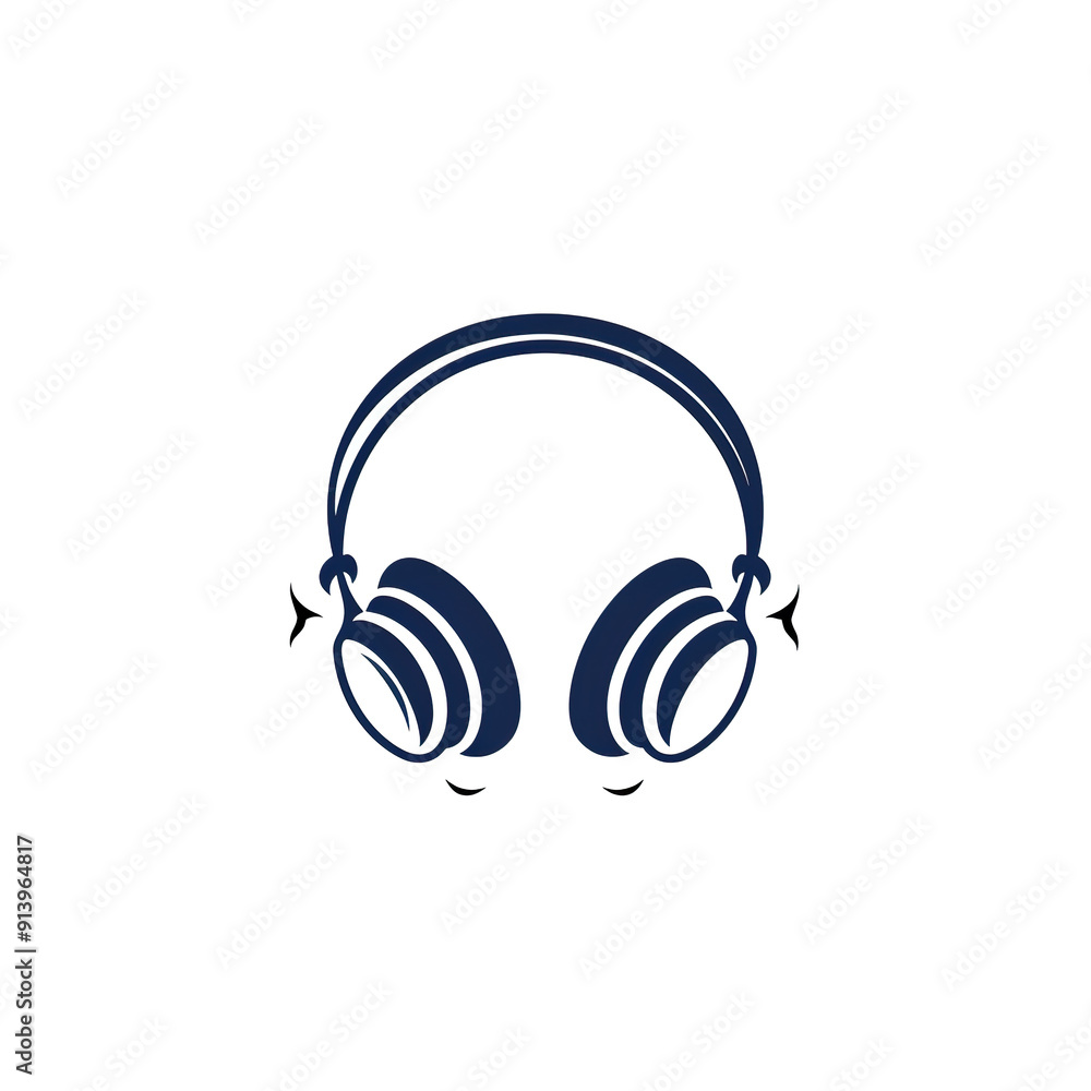 Blue Headphones Icon On White Background, generative ai image Blue Headphones Icon On White Background, generative ai image