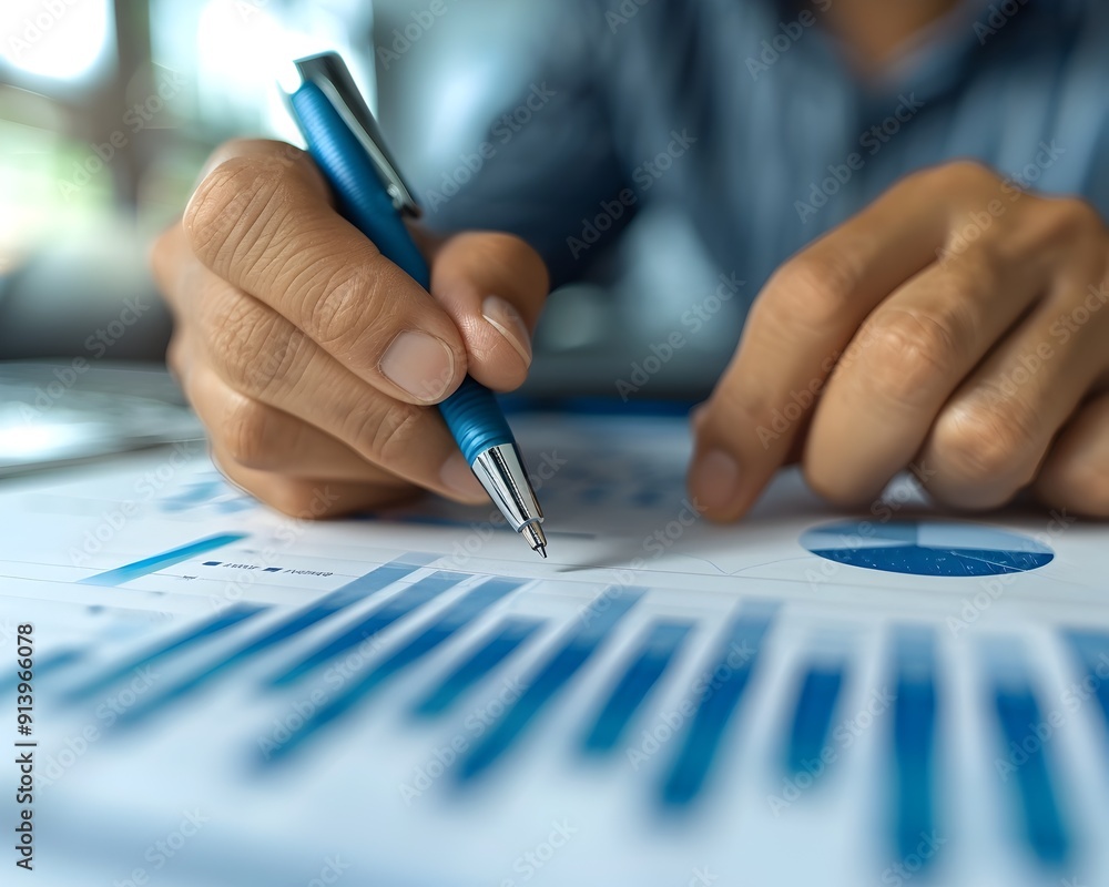 Business professional analyzing financial data graphs and charts in modern office workspace Business professional analyzing financial data graphs and charts in modern office workspace