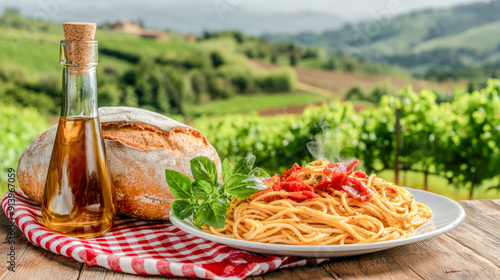 Enjoy authentic Italian cuisine A delicious pasta dish with a good wine This image captures the essence of Italian pasta specialties in a warm and inviting setting. all about italien gourmet food