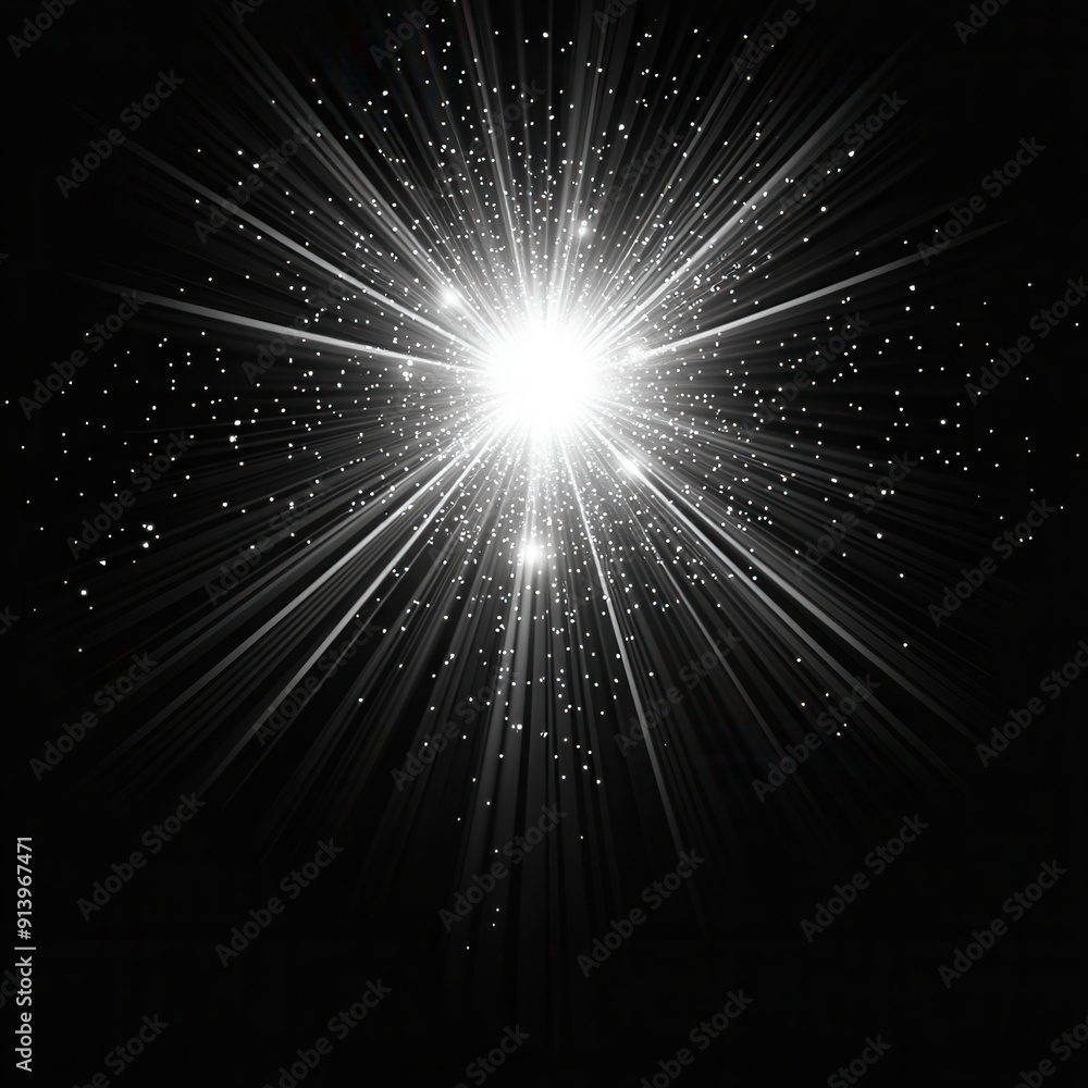 A bright, white star explodes with light and energy against a black background, radiating outwards in a burst of glittering particles. A bright, white star explodes with light and energy against a black background, radiating outwards in a burst of glittering particles.