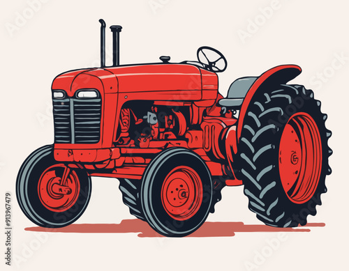 A hand drawn art of a red tractor
