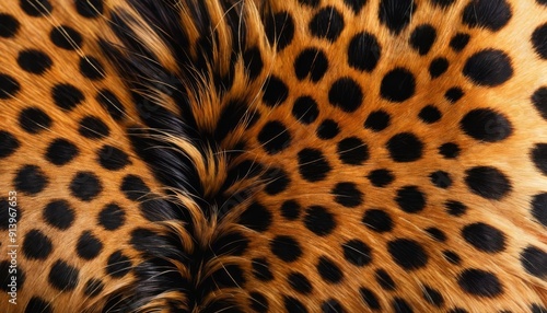 Close-up of a leopard's fur with distinctive black spots