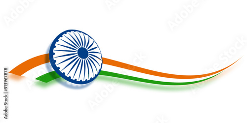 Vector illustration of wavy India flag with Ashoka Chakra on transparent background