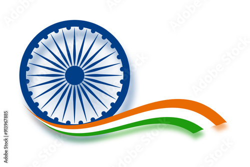 Vector illustration of wavy India flag with Ashoka Chakra on transparent background