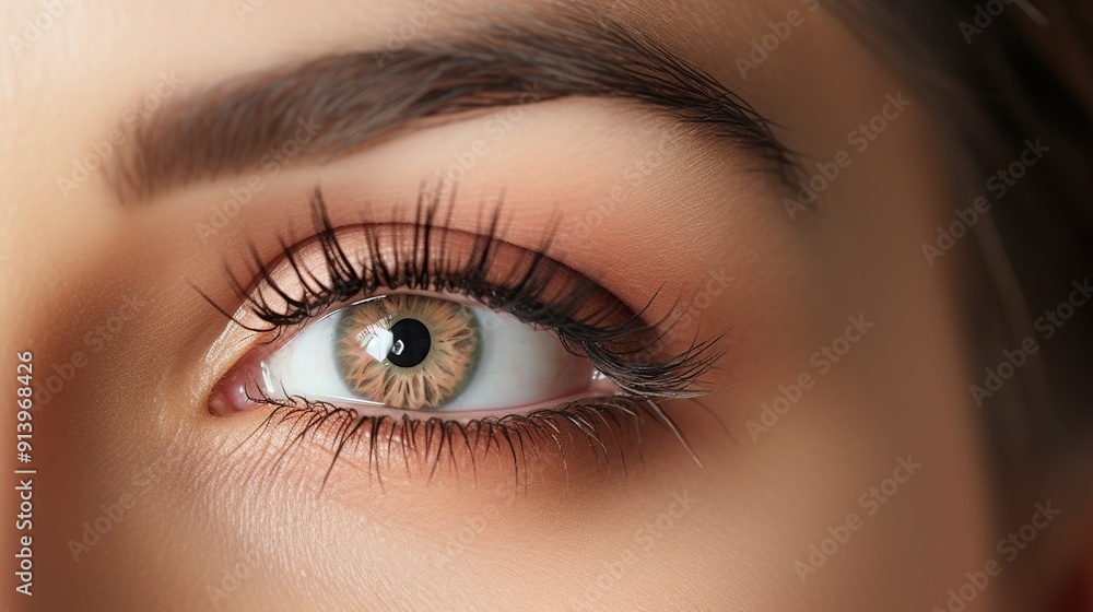 Close-up of a Woman's Eye with Long Eyelashes. Women, beauty and cosmetics concept. Close-up of a Woman's Eye with Long Eyelashes. Women, beauty and cosmetics concept.