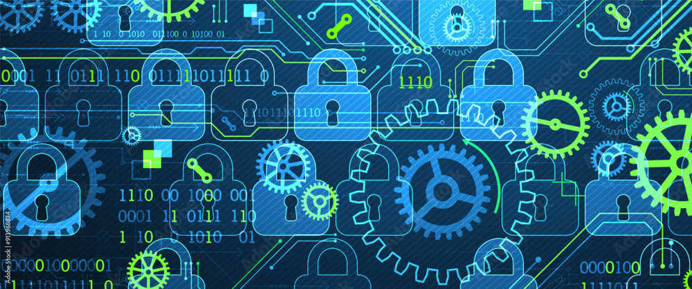 Fototapeta premium Secure digital background. Virtual confidential, programming protection. Hand drawn vector.