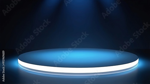 Minimalist Blue Glowing Round Stage on Dark Background  Perfect for Product Presentation. Made with Generative AI Technology