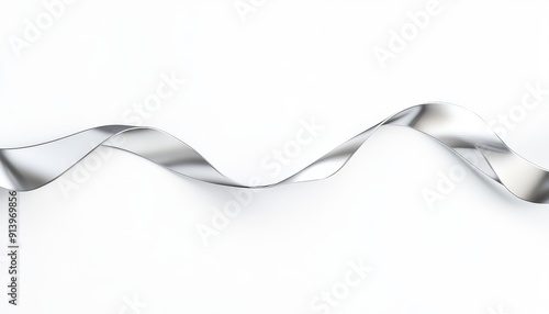 A silver ribbon curled into a graceful S shape against a white background.