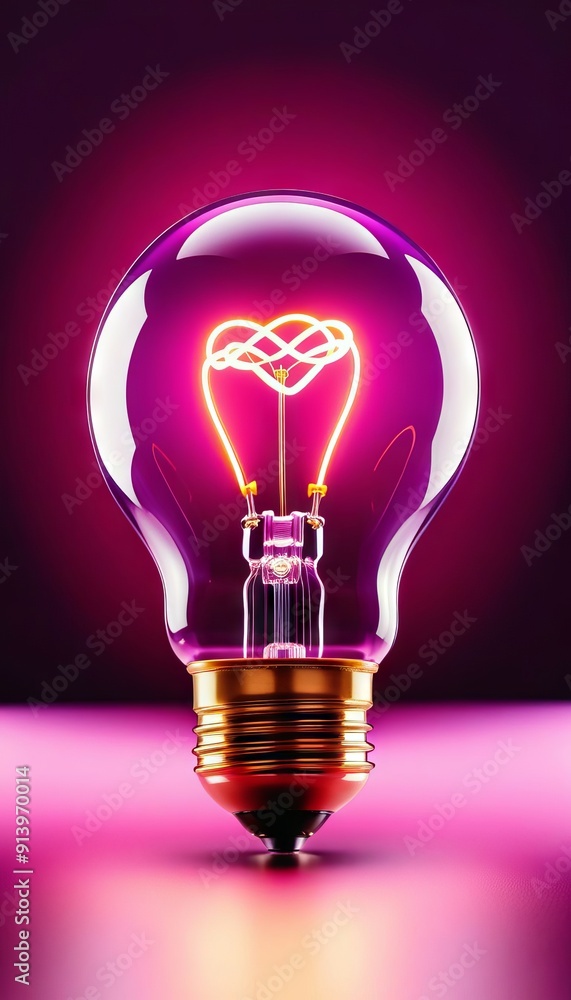 Glowing Heart-Shaped Lightbulb Illuminated in Purple Glowing Heart-Shaped Lightbulb Illuminated in Purple