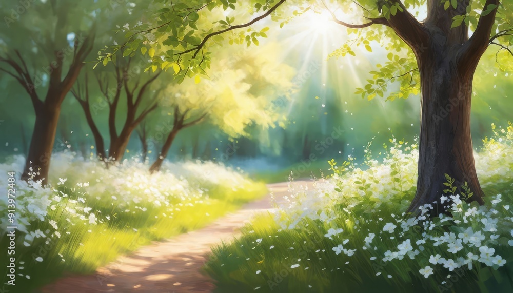 Fototapeta premium Peaceful Path in a Sunlit Forest