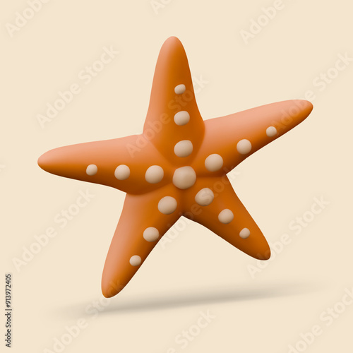 Realistic starfish closeup. Sea dweller. Ocean predator. Vector template in cartoon style