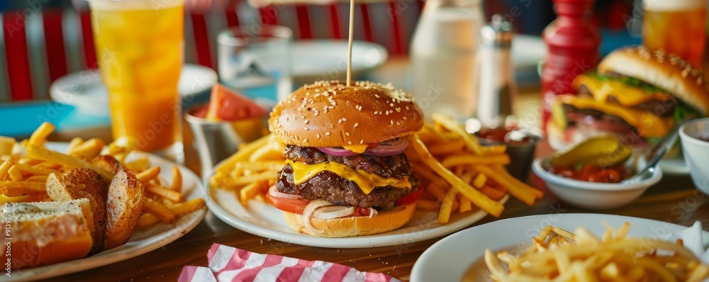Retro diner menu with classic American dishes, 4K hyperrealistic photo Retro diner menu with classic American dishes, 4K hyperrealistic photo