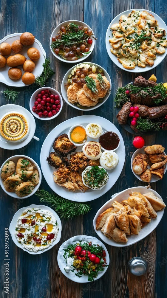 A diverse group celebrating Hanukkah with a modern twist on traditional dishes A diverse group celebrating Hanukkah with a modern twist on traditional dishes