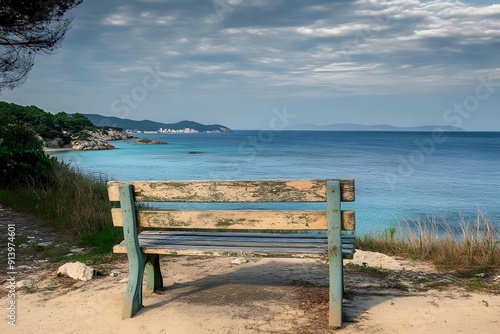 Old bench with sea view