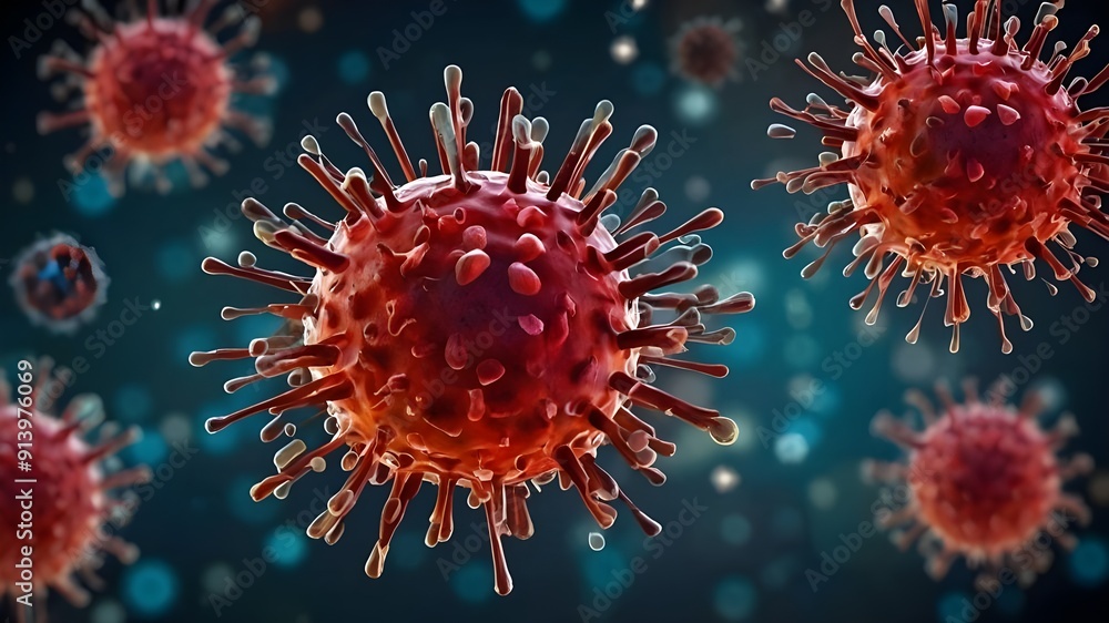 Fototapeta premium red virus cells in microscope