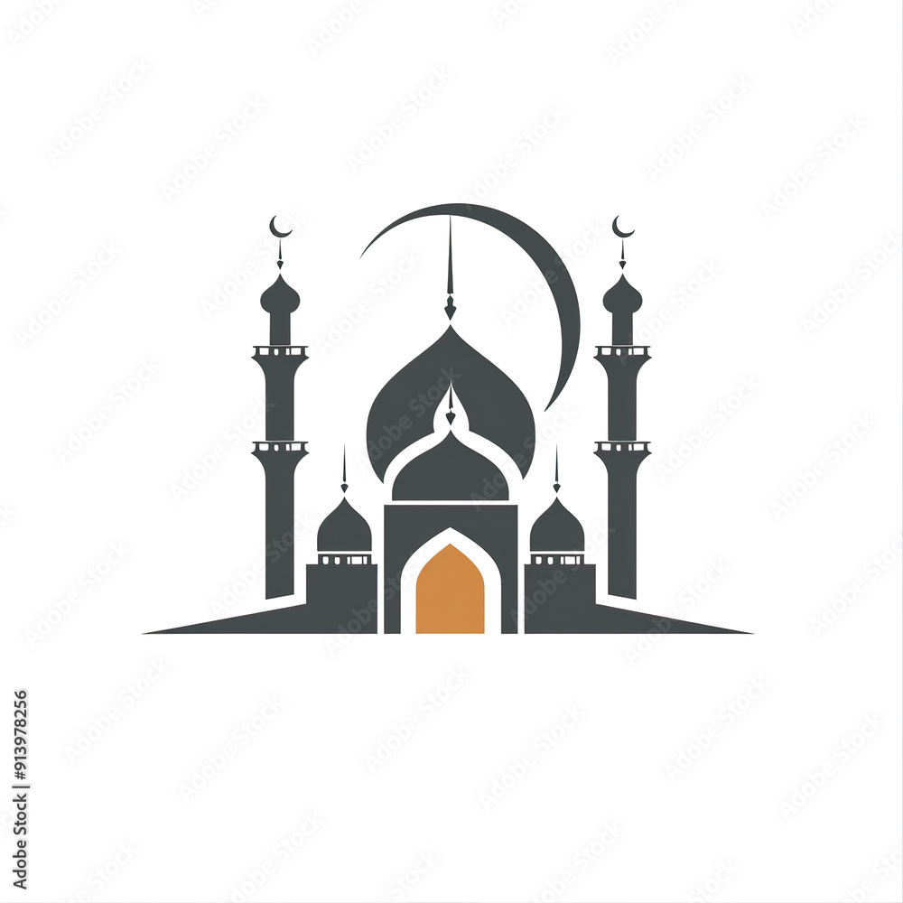 Stylized Silhouette of a Mosque with a Crescent Moon, generative ai image Stylized Silhouette of a Mosque with a Crescent Moon, generative ai image