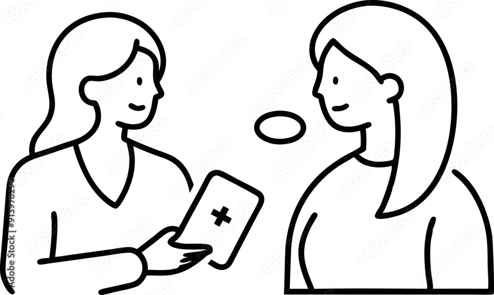Healthcare Consultation Illustration with Two Women Discussing Health Healthcare Consultation Illustration with Two Women Discussing Health