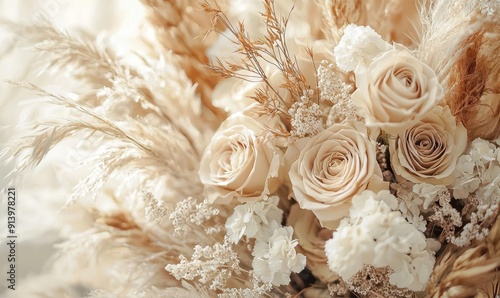 Elegant Beige and White Floral Bouquet with Pampas Grass