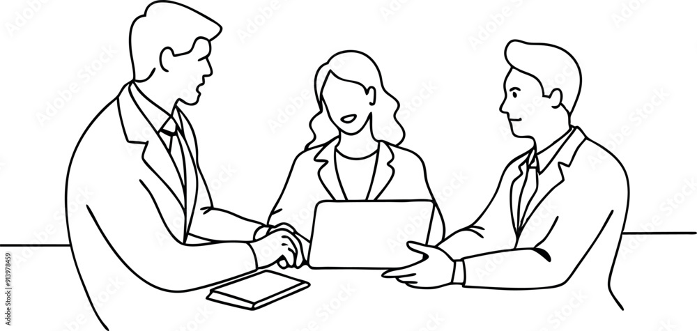 Business Meeting with Three Professionals Discussing Ideas Business Meeting with Three Professionals Discussing Ideas