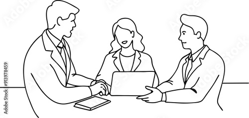 Business Meeting with Three Professionals Discussing Ideas