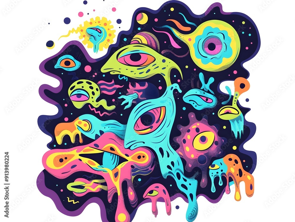 Funky Alien Explorers Journeying Through a Vibrant Cosmic Galaxy Funky Alien Explorers Journeying Through a Vibrant Cosmic Galaxy