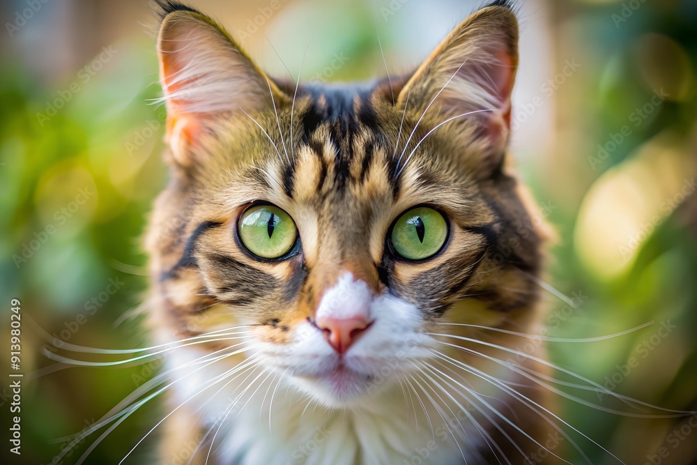 A tight shot of a cat's face against a softly blurred backdrop A tight shot of a cat's face against a softly blurred backdrop