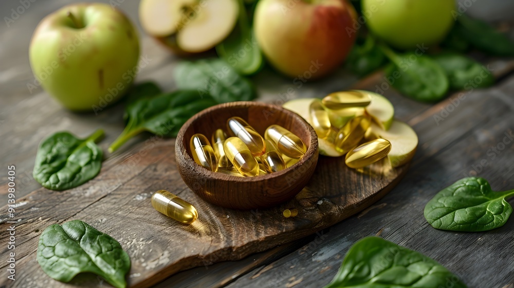 Depiction of Energy Supplement with Apple and Spinach Extract Depiction of Energy Supplement with Apple and Spinach Extract