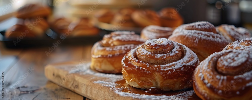 Freshly baked cinnamon rolls, 4K hyperrealistic photo Freshly baked cinnamon rolls, 4K hyperrealistic photo