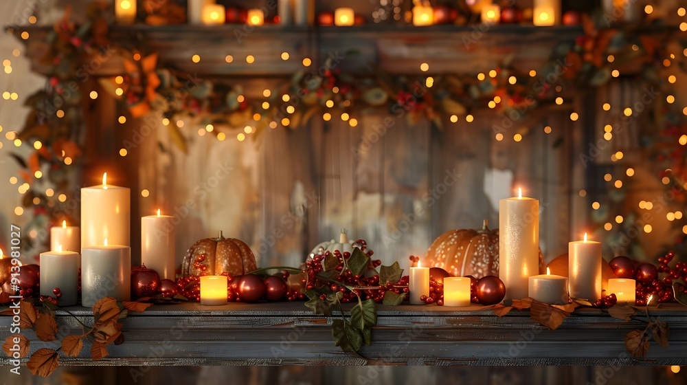 Cozy and Festive Thanksgiving Themed Mantel Decor with Candles and Garlands Cozy and Festive Thanksgiving Themed Mantel Decor with Candles and Garlands