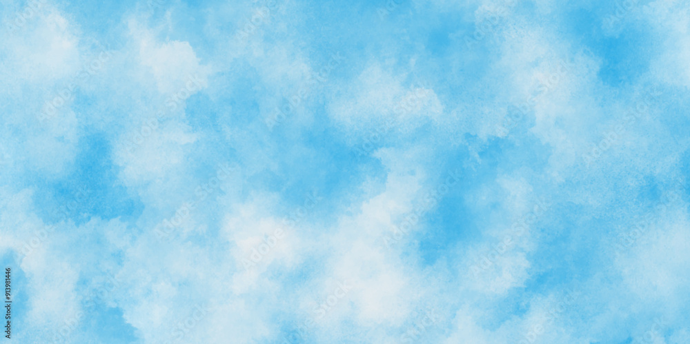 Fototapeta premium blue watercolor background winter love blue grunge,Hand painted abstract soft sky blue watercolor sky and clouds,Blue sky is surrounding with tiny clouds.