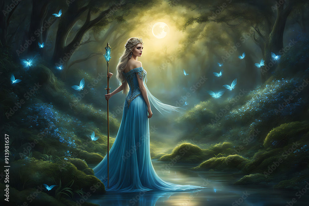 Graceful Elf Queen in a Serene Moonlit Glade Graceful Elf Queen in a Serene Moonlit Glade