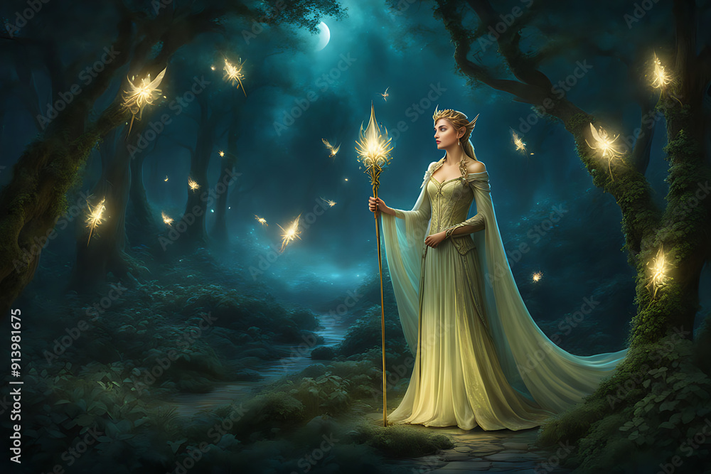 Graceful Elf Queen in a Serene Moonlit Glade