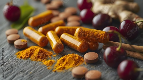 Turmeric and Cherry Extract Anti Inflammatory Supplement Capsules photo