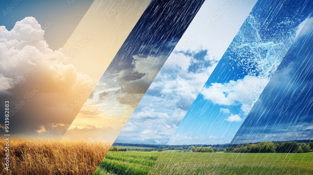 Design a banner for the weather forecast using a collage of images showing different weather conditions.
