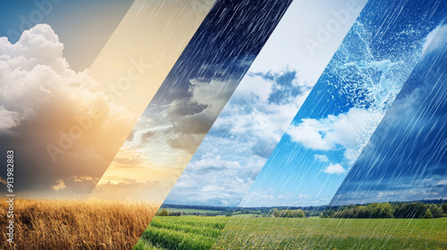 Design a banner for the weather forecast using a collage of images showing different weather conditions. photo