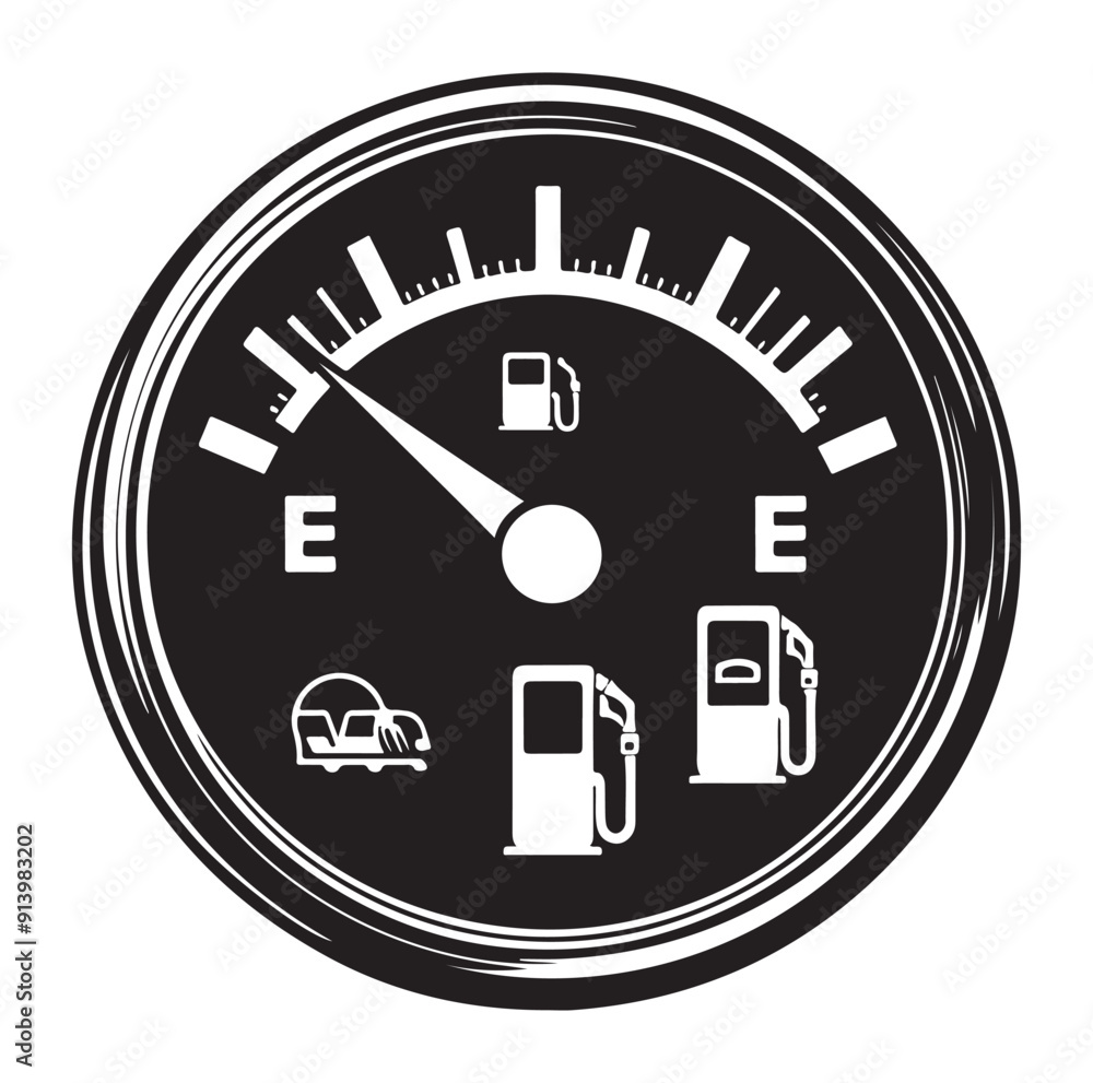 Fuel gauge indicator silhouette vector illustration. Fuel gauge indicator silhouette vector illustration.