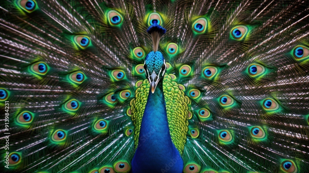 Fototapeta premium Peacock Displaying its Majestic Feathers