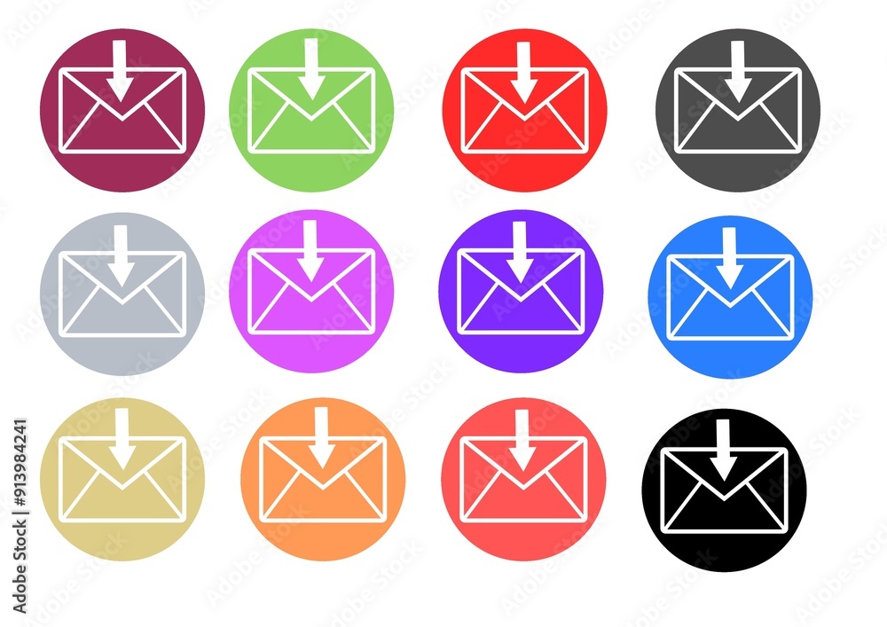 Collection of Colorful Envelopes Arranged in Distinctive Circular Patterns, Perfect for Creative and Modern Design Projects Collection of Colorful Envelopes Arranged in Distinctive Circular Patterns, Perfect for Creative and Modern Design Projects