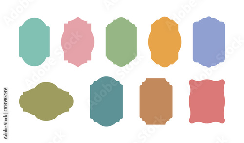 Set of abstract, geometric shapes and classic style frames, borders, labels, tags, cards, boards, picture frames illustrations.
