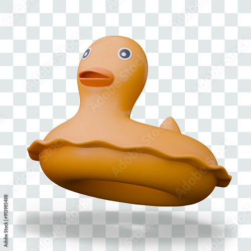 Yellow inflatable duck ring. Funny toy for safe swimming. Isolated vector realistic element