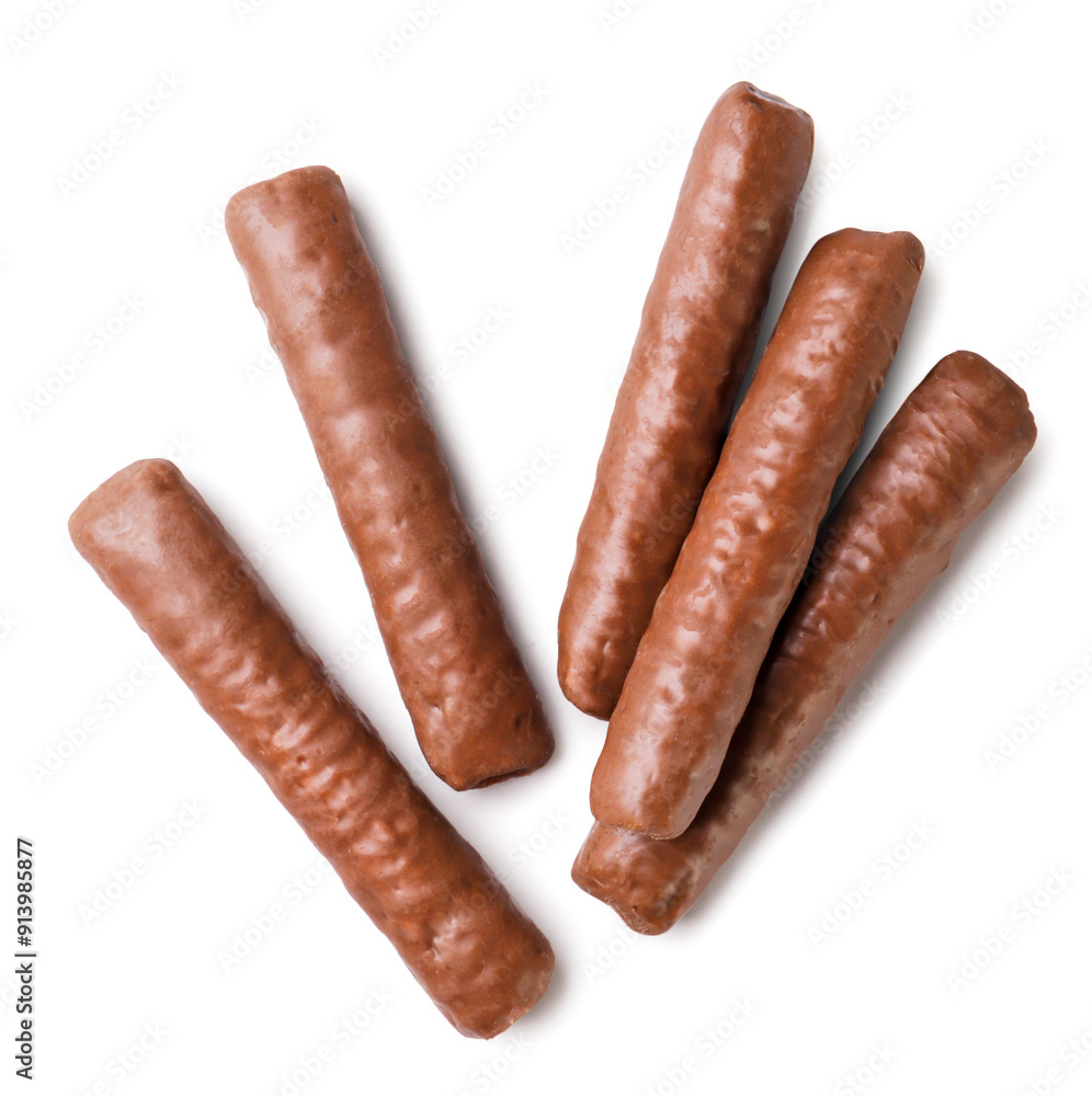 Chocolate sticks on a white background. Top view Chocolate sticks on a white background. Top view