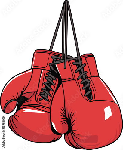 red boxing gloves hanging illustration