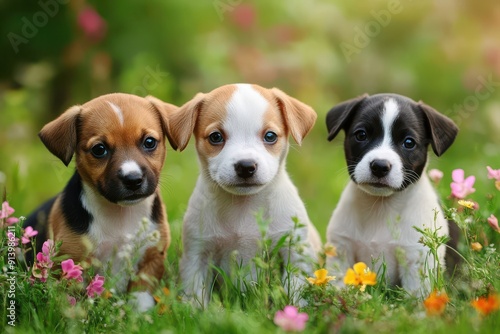 Adorable Puppies Frolicking in a Grassy Meadow