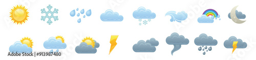 Weather forecast icons set for all seasons. Vector illustration.