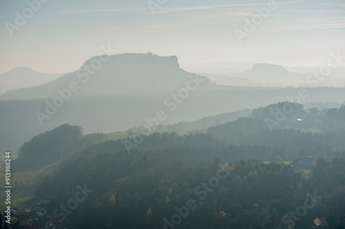 Festung Königstein von der Bastei im Elbsandsteingebirge photo