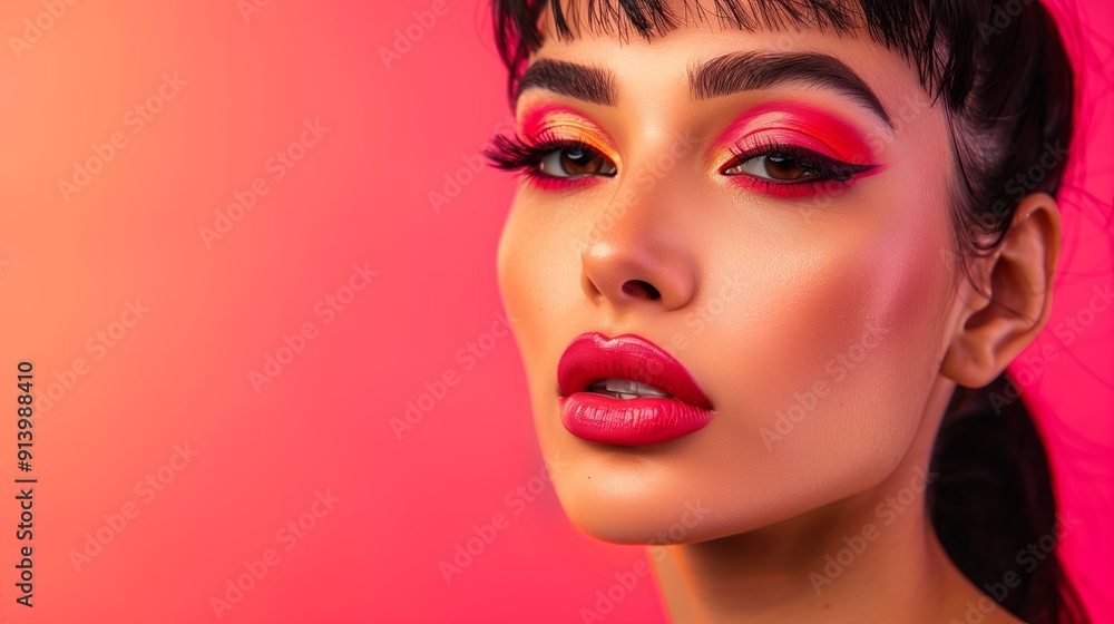 Vibrant Makeup Close-Up Featuring Bold Colors and Bright Background During Creative Photoshoot Vibrant Makeup Close-Up Featuring Bold Colors and Bright Background During Creative Photoshoot
